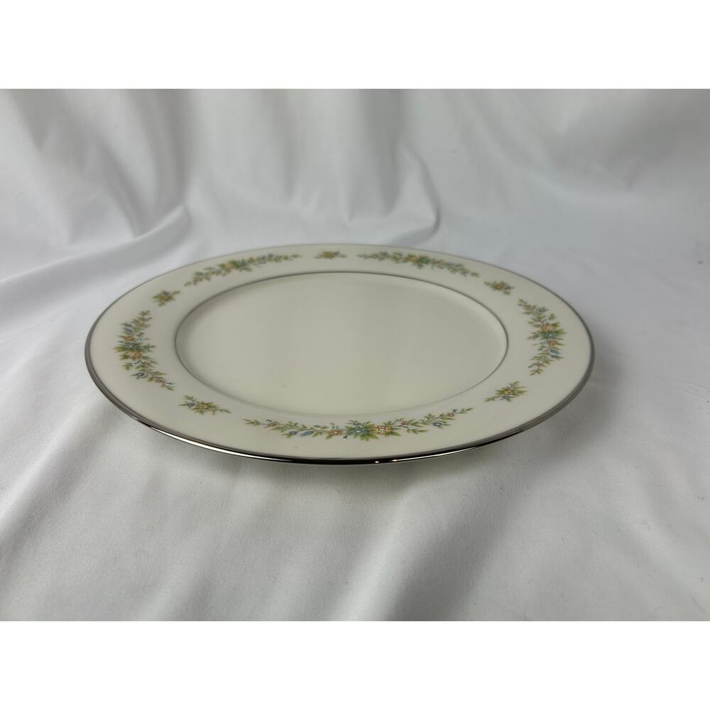 Noritake Christina 7056 Ivory China Dinner Plate 10.25 Inch Floral Silver Rim